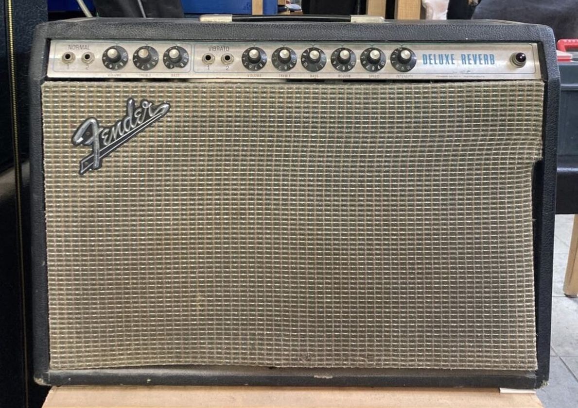 1971 Fender Deluxe Reverb, front view, as received on the bench