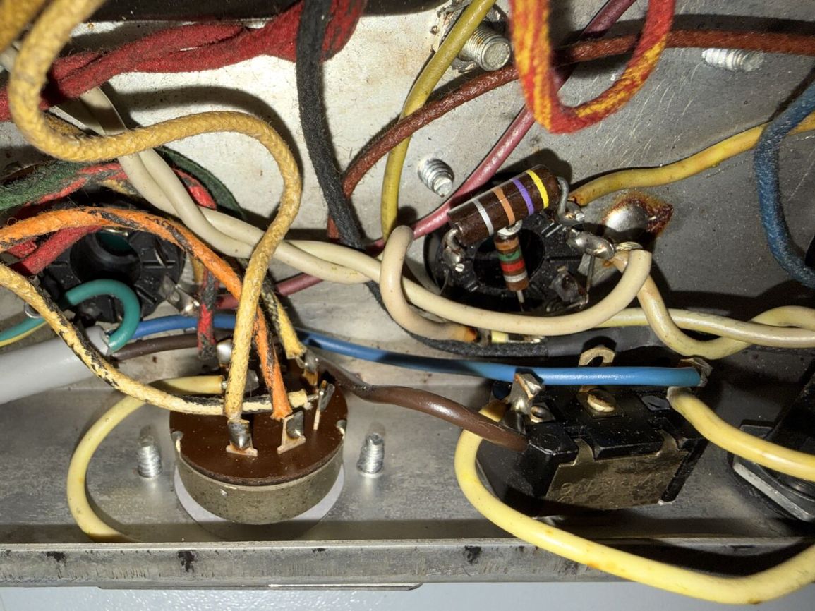 Tube socket with a resistor and loose orange lead wires