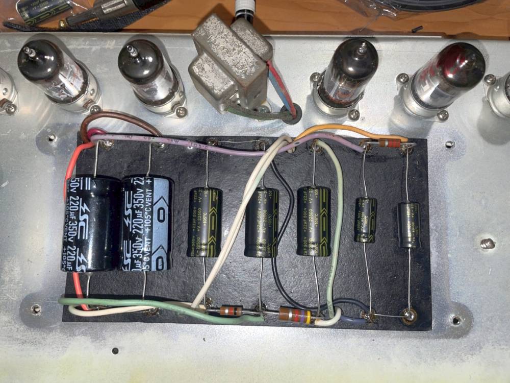 Doghouse filter cap board after replacement with fresh TAD electrolytics